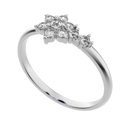 0.15 ct Round Cut Moissanite dainty Minimalist star halo cluster floral simple 14K / 18K Solid White Gold everyday ring