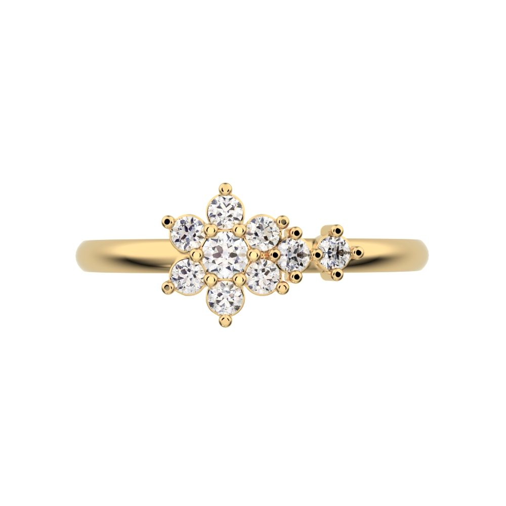 0.15 ct Round Cut Simulated Clear Diamond dainty Minimalist star halo cluster floral simple 14K / 18K Solid Yellow Gold everyday ring