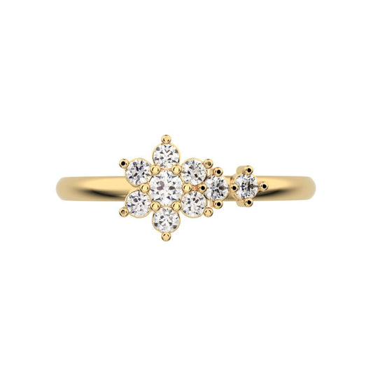 0.15 ct Round Cut Simulated Clear Diamond dainty Minimalist star halo cluster floral simple 14K / 18K Solid Yellow Gold everyday ring