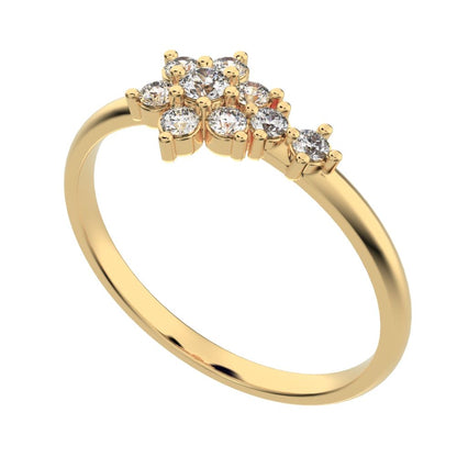 0.15 ct Round Cut Moissanite dainty Minimalist star halo cluster floral simple 14K / 18K Solid Yellow Gold everyday ring