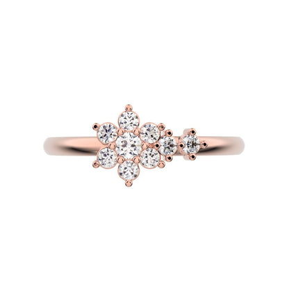 0.15 ct Round Cut Moissanite dainty Minimalist star halo cluster floral simple 14K / 18K Solid Rose Gold everyday ring