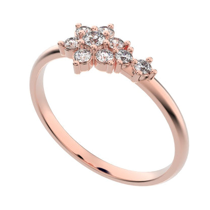 0.15 ct Round Cut Moissanite dainty Minimalist star halo cluster floral simple 14K / 18K Solid Rose Gold everyday ring