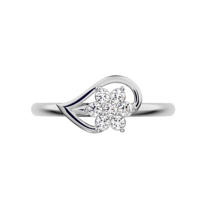 0.105 ct Round Cut Simulated Clear Diamond dainty Minimalist star halo cluster eye snow flake 14K / 18K Solid White Gold everyday ring