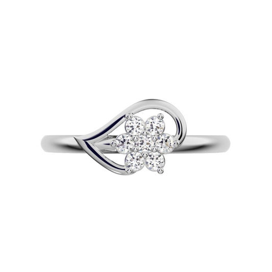 0.105 ct Round Cut Moissanite dainty Minimalist star halo cluster eye snow flake 14K / 18K Solid White Gold everyday ring