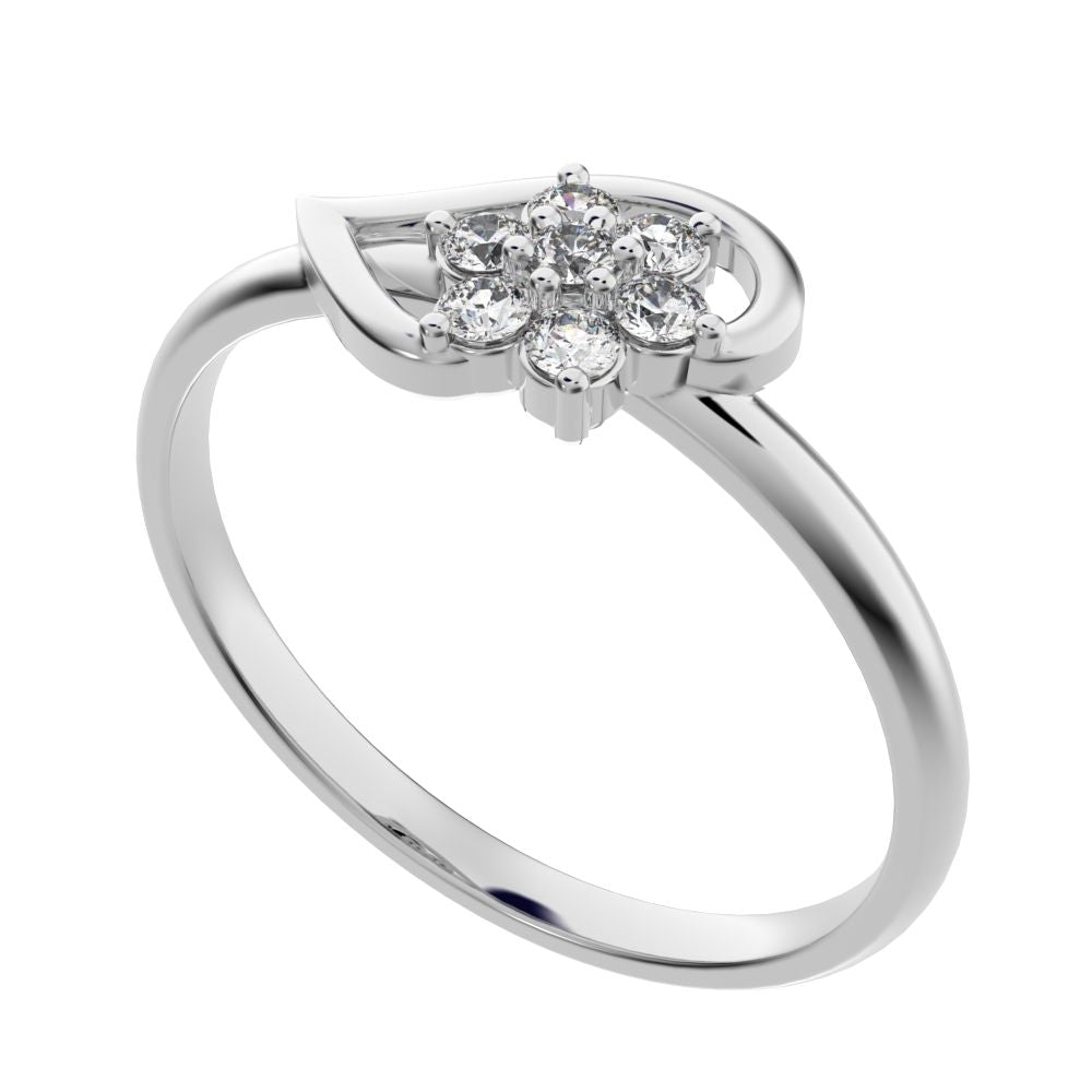 0.105 ct Round Cut Simulated Clear Diamond dainty Minimalist star halo cluster eye snow flake 14K / 18K Solid White Gold everyday ring
