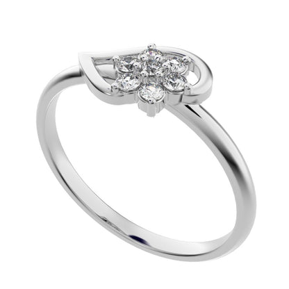 0.105 ct Round Cut Simulated Clear Diamond dainty Minimalist star halo cluster eye snow flake 14K / 18K Solid White Gold everyday ring