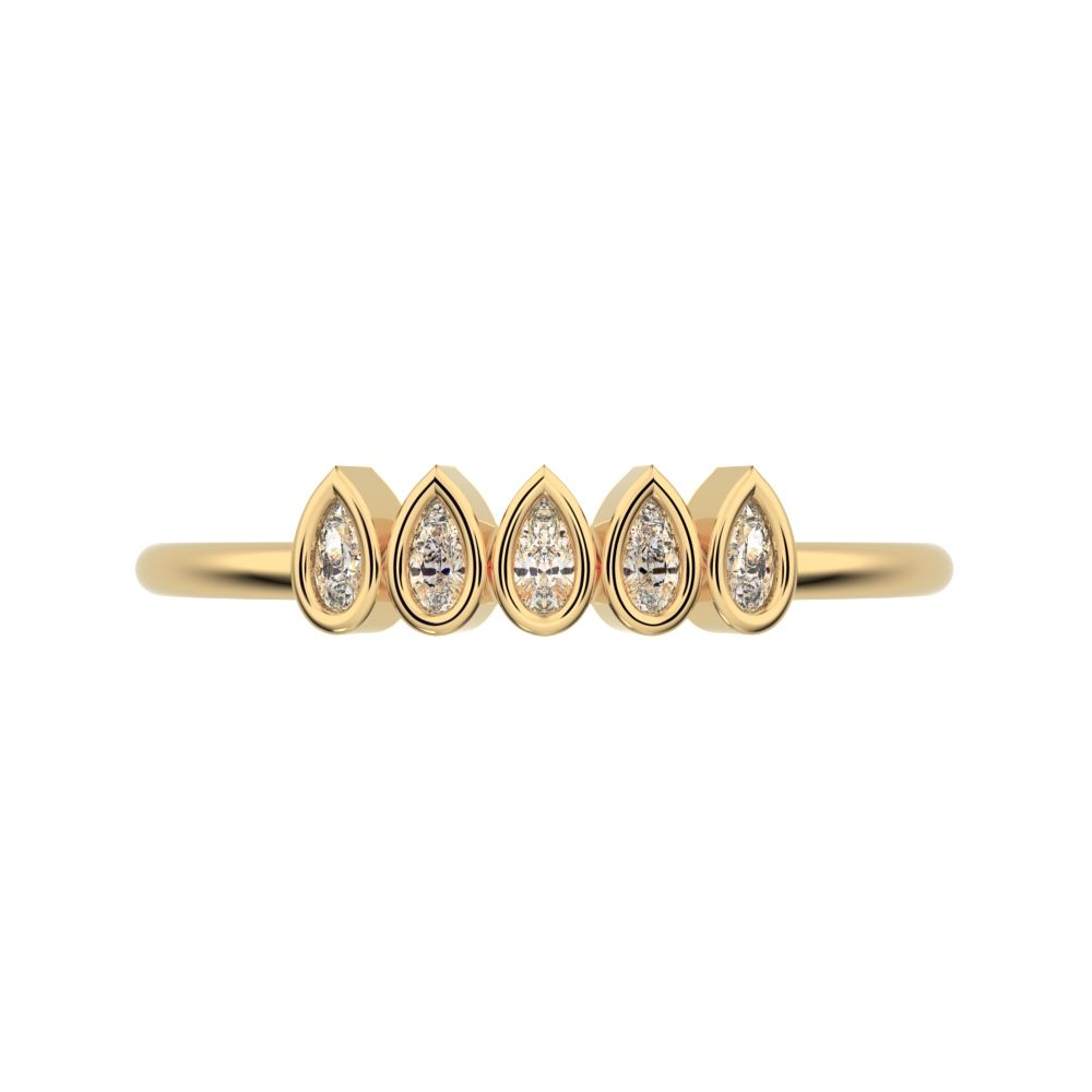 0.4Ct Pear Cut Simulated Clear Diamond Stackable Minimalist bezel Half Eternity eye 14K / 18K Solid Yellow Gold everyday wedding band