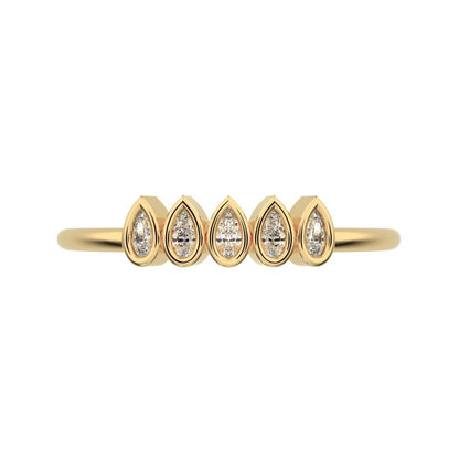 0.4 ct Pear Cut Moissanite dainty Stackable Minimalist bezel Half Eternity eye 14K / 18K Solid Yellow Gold everyday wedding band
