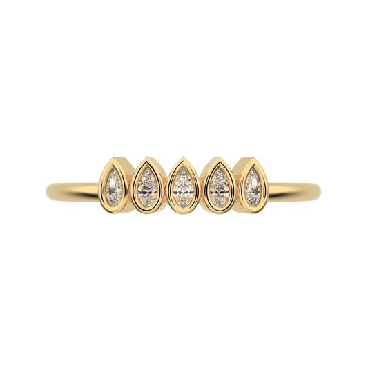 0.4 ct Pear Cut Moissanite dainty Stackable Minimalist bezel Half Eternity eye 14K / 18K Solid Yellow Gold everyday wedding band