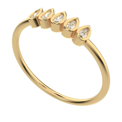 0.4Ct Pear Cut Simulated Clear Diamond Stackable Minimalist bezel Half Eternity eye 14K / 18K Solid Yellow Gold everyday wedding band