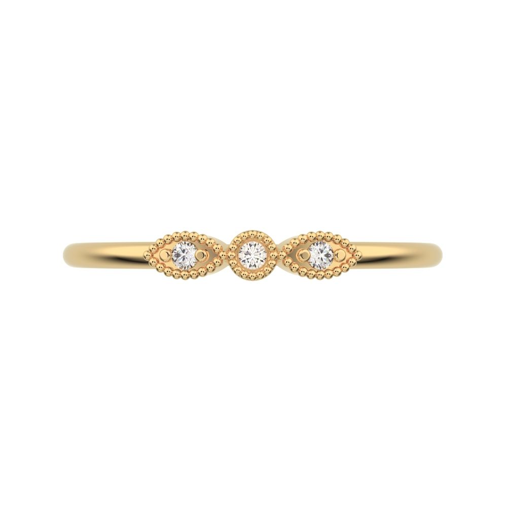 0.03 ct Round Cut Simulated Clear Diamond dainty 3 stone solitaire with accents stackable 14K / 18K Solid Yellow Gold everyday wedding band