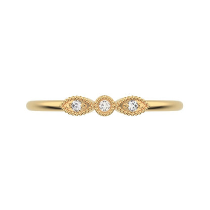 0.03 ct Round Cut Simulated Clear Diamond dainty 3 stone solitaire with accents stackable 14K / 18K Solid Yellow Gold everyday wedding band