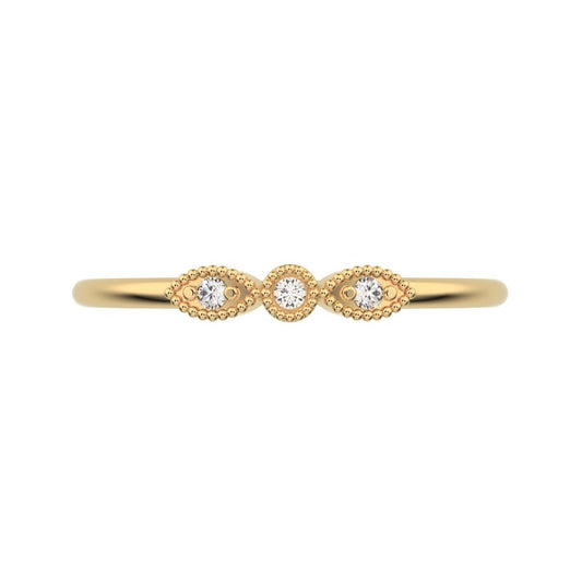 0.03 ct Round Cut Simulated Clear Diamond dainty 3 stone solitaire with accents stackable 14K / 18K Solid Yellow Gold everyday wedding band