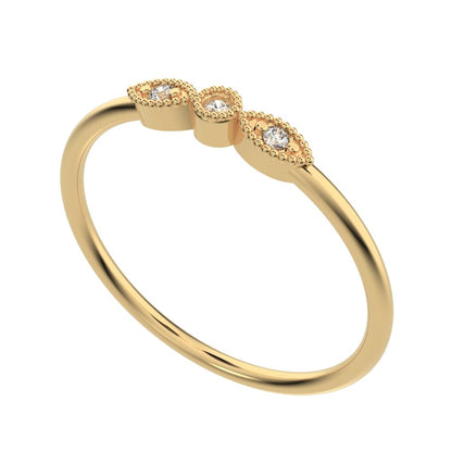 0.03Ct Round Cut Moissanite light 3 stone solitaire with accents stackable milgrain 14K / 18K Solid Yellow Gold everyday wedding band