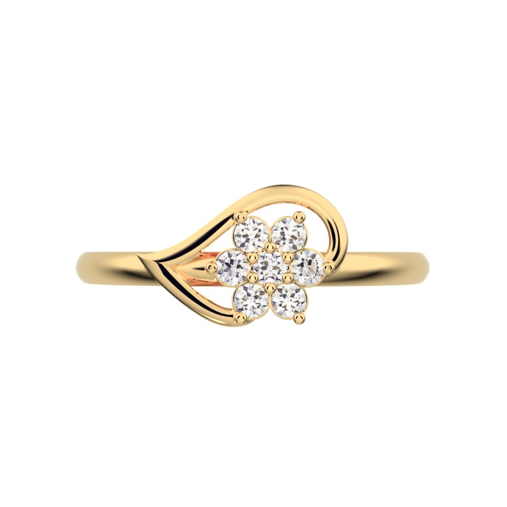 0.105 ct Round Cut Moissanite dainty Minimalist star halo cluster eye snow flake 14K / 18K Solid Yellow Gold everyday ring