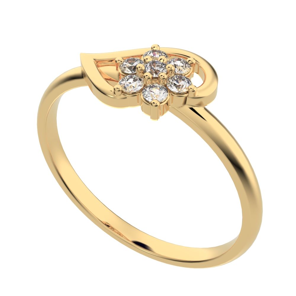 0.105 ct Round Cut Simulated Clear Diamond dainty Minimalist star halo cluster eye snow flake 14K / 18K Solid Yellow Gold everyday ring
