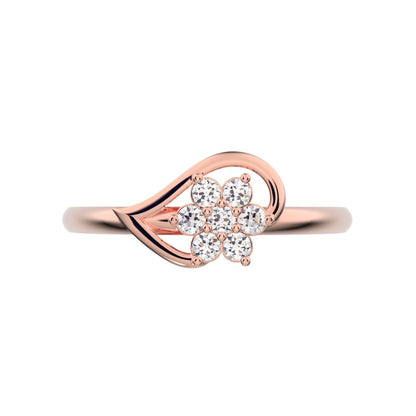 0.105 ct Round Cut Moissanite dainty Minimalist star halo cluster eye snow flake 14K / 18K Solid Rose Gold everyday ring