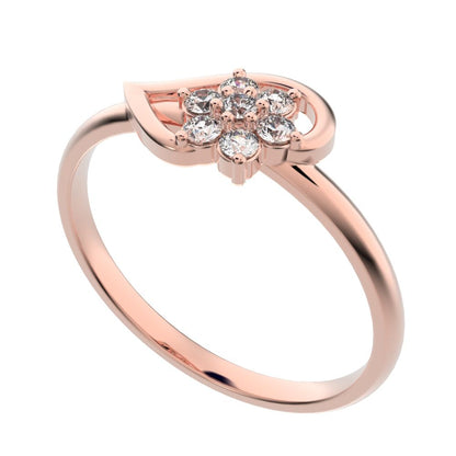 0.105 ct Round Cut Simulated Clear Diamond dainty Minimalist star halo cluster eye snow flake 14K / 18K Solid Rose Gold everyday ring