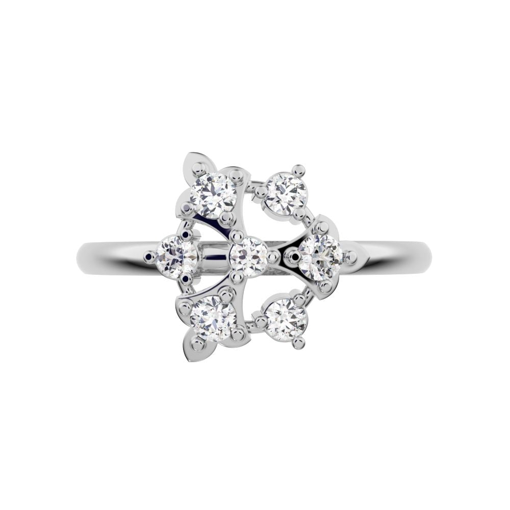 0.18 ct Round Cut Simulated Clear Diamond dainty Minimalist turtle Intricate floral cocktail 14K / 18K Solid White Gold everyday ring