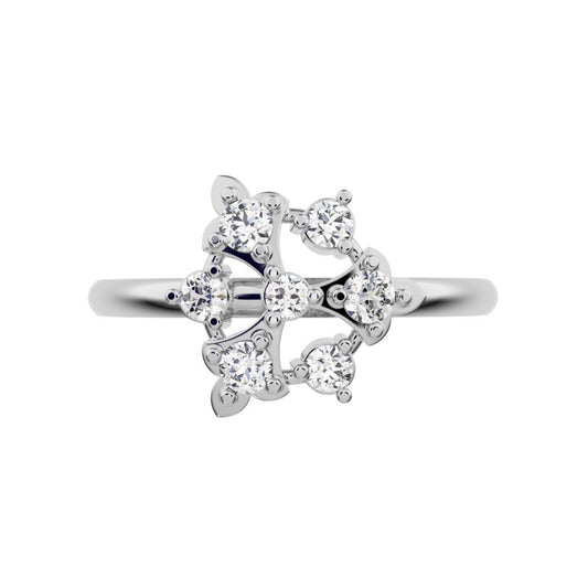 0.18 ct Round Cut Moissanite dainty Minimalist cluster turtle Intricate floral light cocktail 14K / 18K Solid White Gold everyday ring