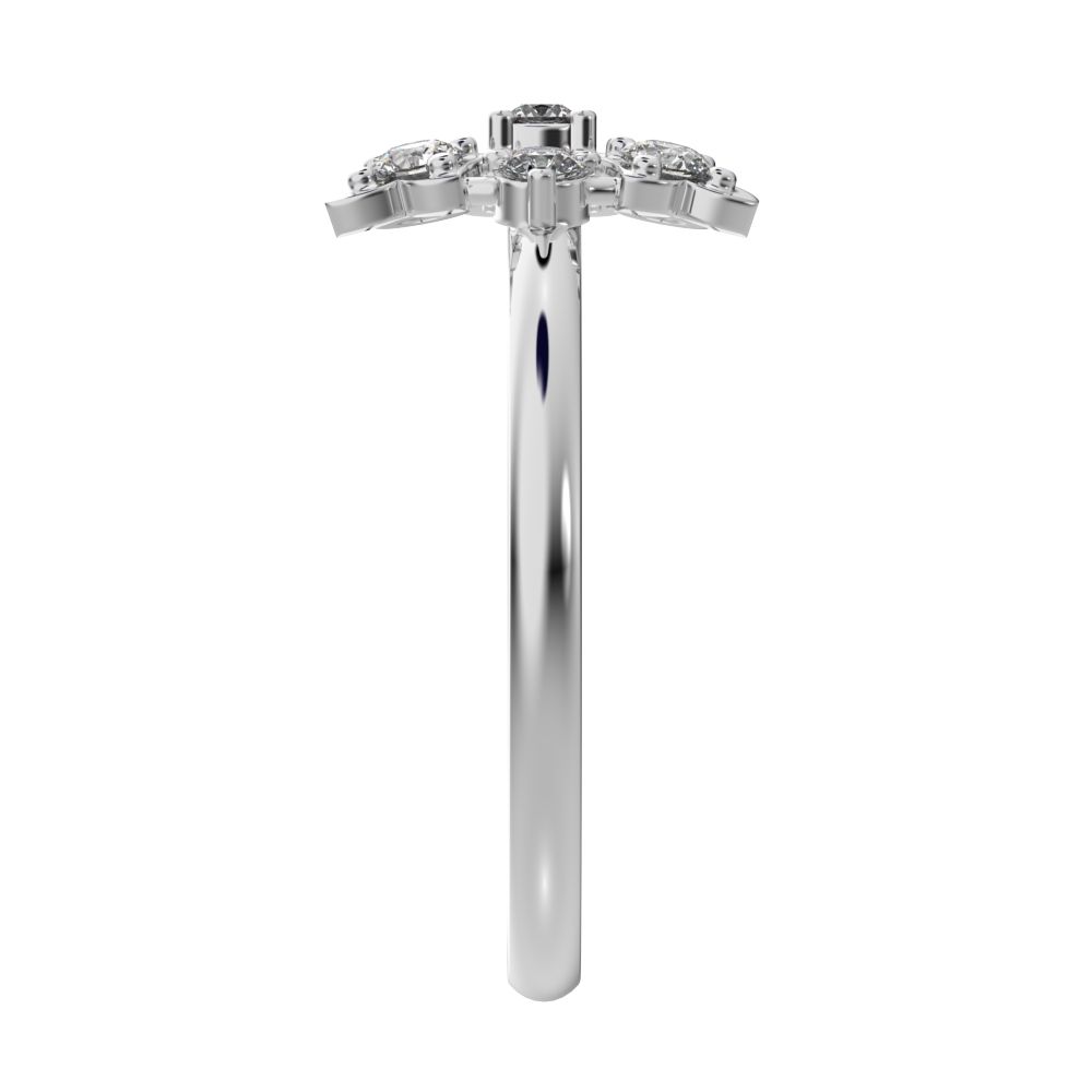 0.18 ct Round Cut Simulated Clear Diamond dainty Minimalist turtle Intricate floral cocktail 14K / 18K Solid White Gold everyday ring