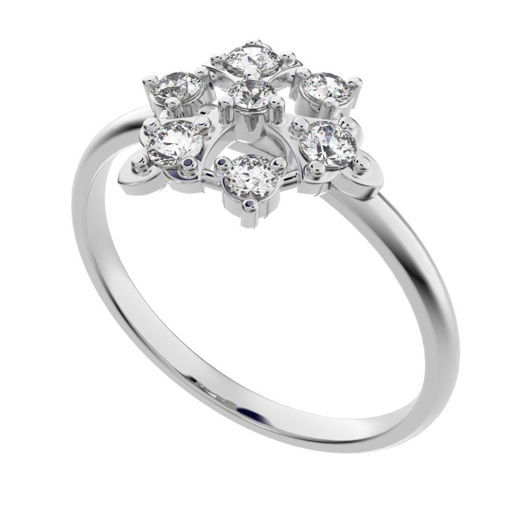 0.18 ct Round Cut Moissanite dainty Minimalist cluster turtle Intricate floral light cocktail 14K / 18K Solid White Gold everyday ring