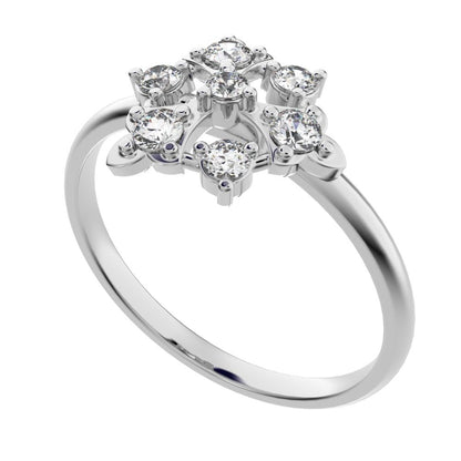0.18 ct Round Cut Moissanite dainty Minimalist cluster turtle Intricate floral light cocktail 14K / 18K Solid White Gold everyday ring