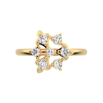 0.18 ct Round Cut Simulated Clear Diamond dainty Minimalist turtle Intricate floral cocktail 14K / 18K Solid Yellow Gold everyday ring