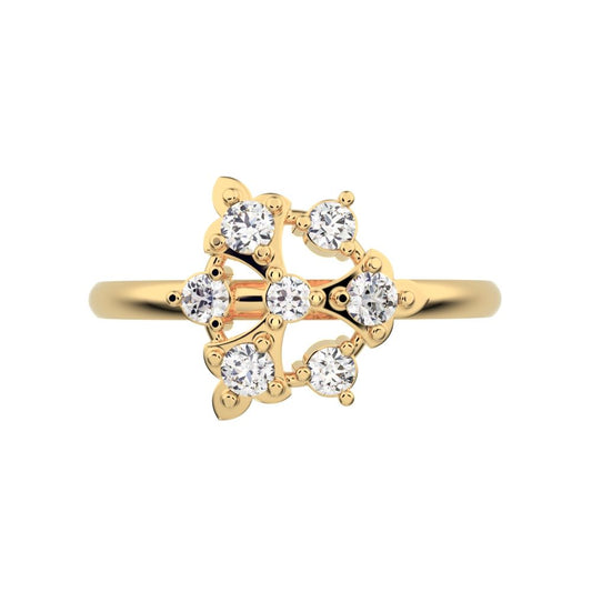 0.18 ct Round Cut Simulated Clear Diamond dainty Minimalist turtle Intricate floral cocktail 14K / 18K Solid Yellow Gold everyday ring