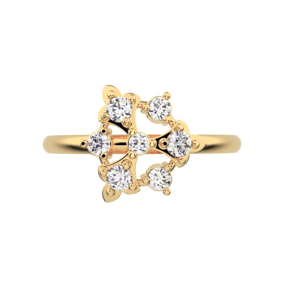 0.18 ct Round Cut Moissanite dainty Minimalist cluster turtle Intricate floral light cocktail 14K / 18K Solid Yellow Gold everyday ring