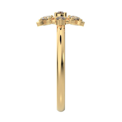 0.18 ct Round Cut Simulated Clear Diamond dainty Minimalist turtle Intricate floral cocktail 14K / 18K Solid Yellow Gold everyday ring