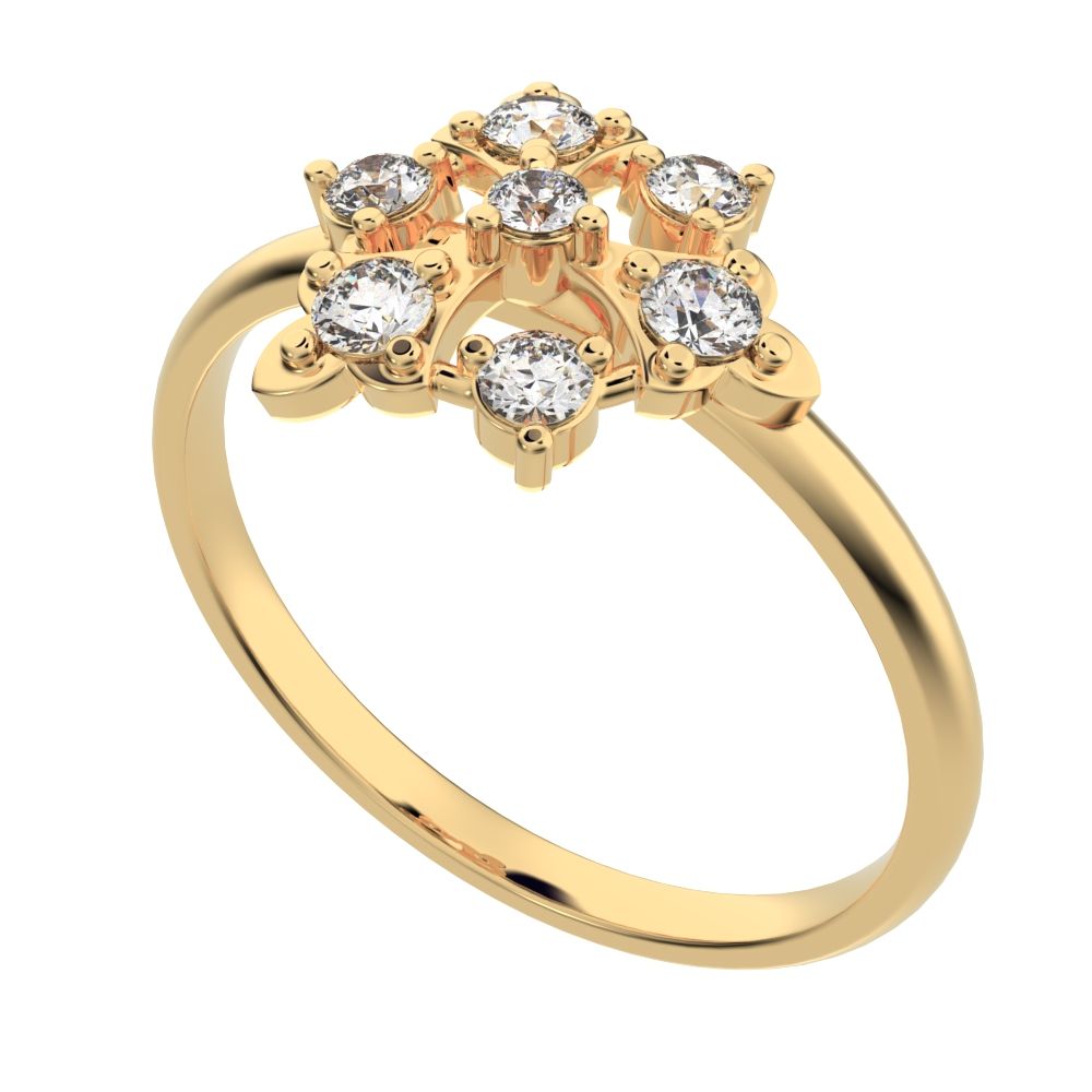 0.18 ct Round Cut Simulated Clear Diamond dainty Minimalist turtle Intricate floral cocktail 14K / 18K Solid Yellow Gold everyday ring