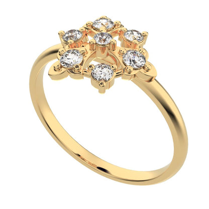 0.18 ct Round Cut Simulated Clear Diamond dainty Minimalist turtle Intricate floral cocktail 14K / 18K Solid Yellow Gold everyday ring