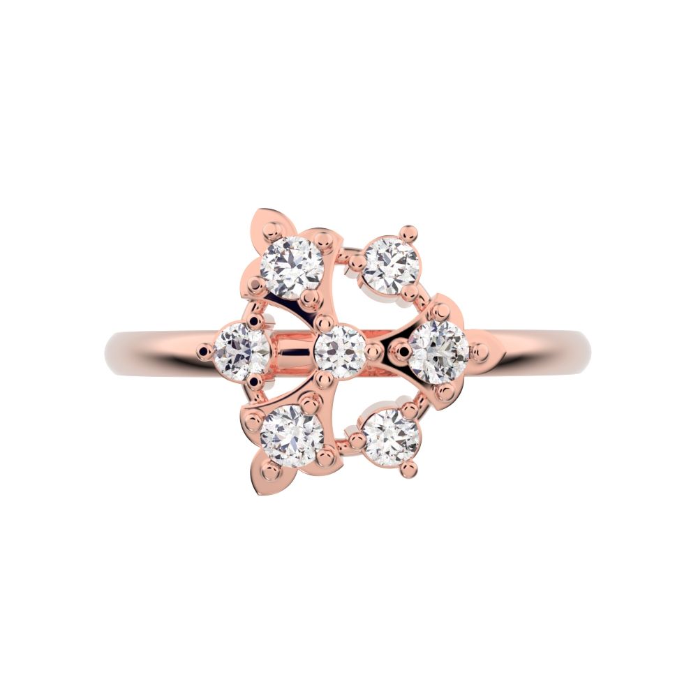 0.18 ct Round Cut Simulated Clear Diamond dainty Minimalist turtle Intricate floral cocktail 14K / 18K Solid Rose Gold everyday ring