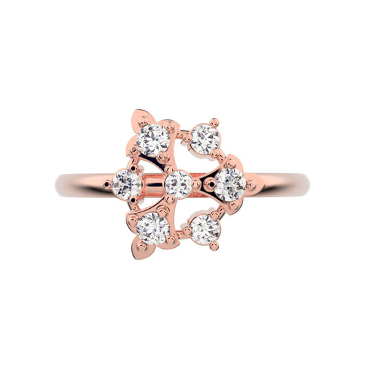 0.18 ct Round Cut Simulated Clear Diamond dainty Minimalist turtle Intricate floral cocktail 14K / 18K Solid Rose Gold everyday ring