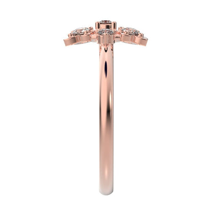 0.18 ct Round Cut Simulated Clear Diamond dainty Minimalist turtle Intricate floral cocktail 14K / 18K Solid Rose Gold everyday ring