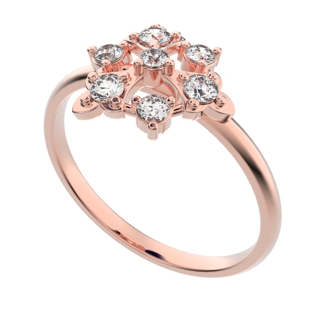 0.18 ct Round Cut Simulated Clear Diamond dainty Minimalist turtle Intricate floral cocktail 14K / 18K Solid Rose Gold everyday ring