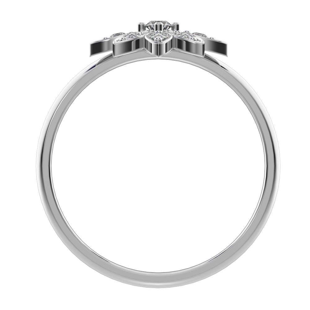 0.105 ct Round Cut Simulated Clear Diamond dainty Minimalist floral Stackable eye light crown 14K / 18K Solid White Gold everyday ring