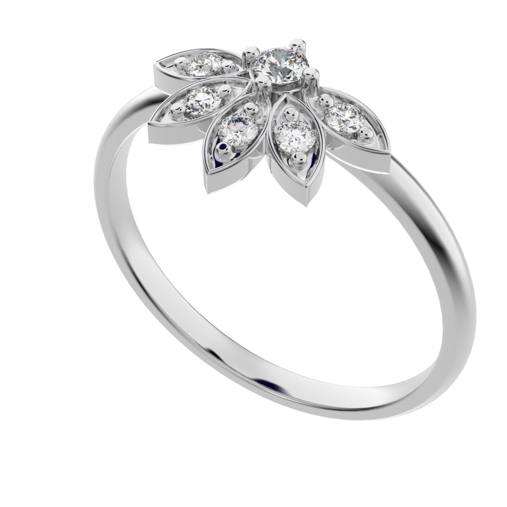 0.105 ct Round Cut Simulated Clear Diamond dainty Minimalist floral Stackable eye light crown 14K / 18K Solid White Gold everyday ring