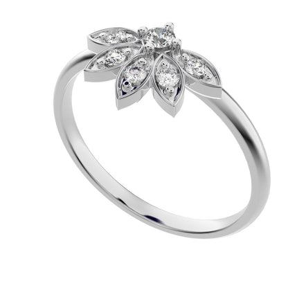 0.105 ct Round Cut Simulated Clear Diamond dainty Minimalist floral Stackable eye light crown 14K / 18K Solid White Gold everyday ring
