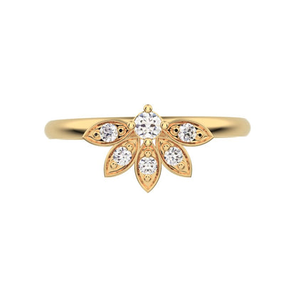 0.105 ct Round Cut Moissanite dainty Minimalist floral Stackable eye light crown 14K / 18K Solid Yellow Gold everyday ring