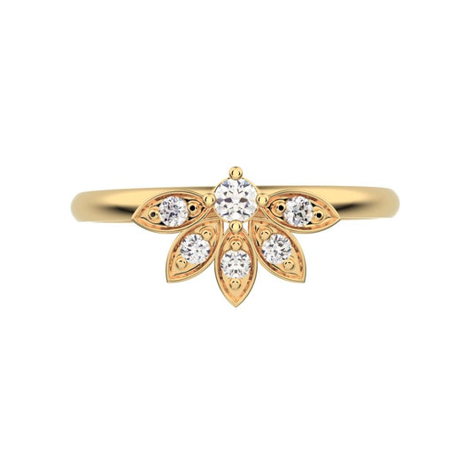 0.105 ct Round Cut Moissanite dainty Minimalist floral Stackable eye light crown 14K / 18K Solid Yellow Gold everyday ring