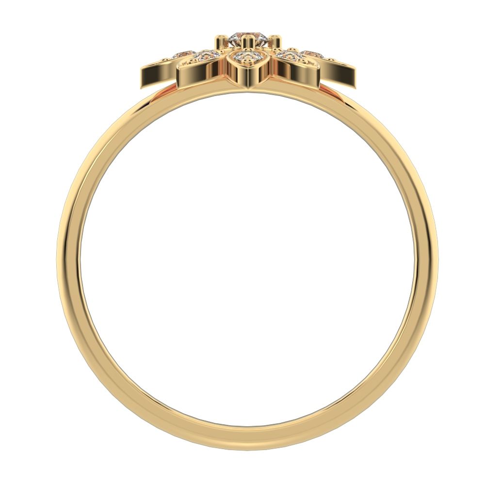 0.105 ct Round Cut Simulated Clear Diamond dainty Minimalist floral Stackable eye light crown 14K / 18K Solid Yellow Gold everyday ring