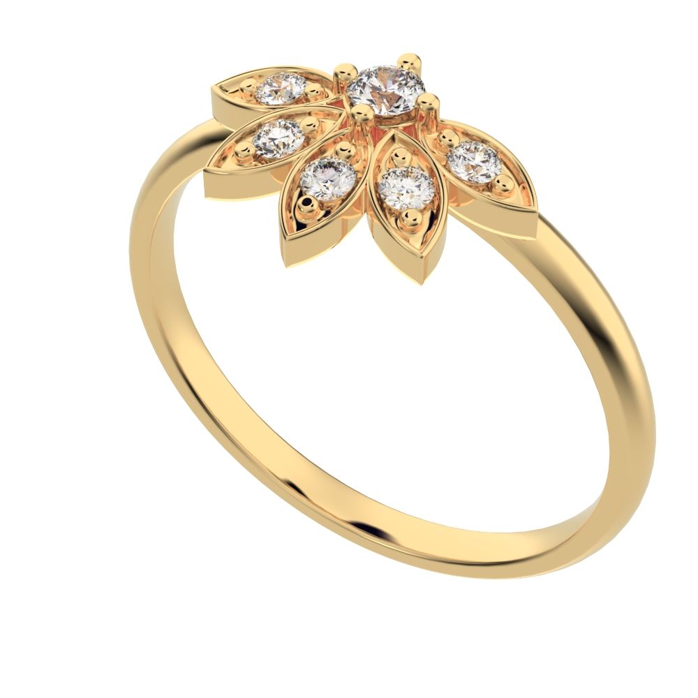 0.105 ct Round Cut Simulated Clear Diamond dainty Minimalist floral Stackable eye light crown 14K / 18K Solid Yellow Gold everyday ring