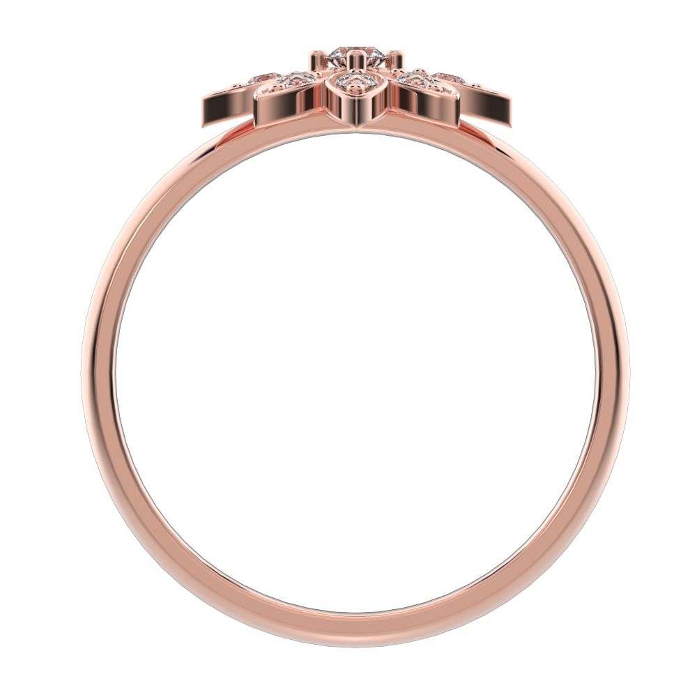 0.105 ct Round Cut Simulated Clear Diamond dainty Minimalist floral Stackable eye light crown 14K / 18K Solid Rose Gold everyday ring
