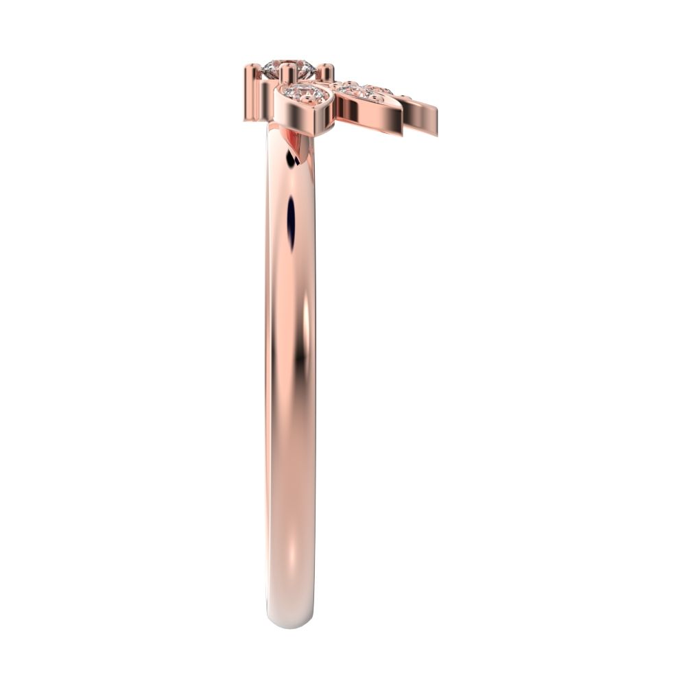 0.105 ct Round Cut Simulated Clear Diamond dainty Minimalist floral Stackable eye light crown 14K / 18K Solid Rose Gold everyday ring