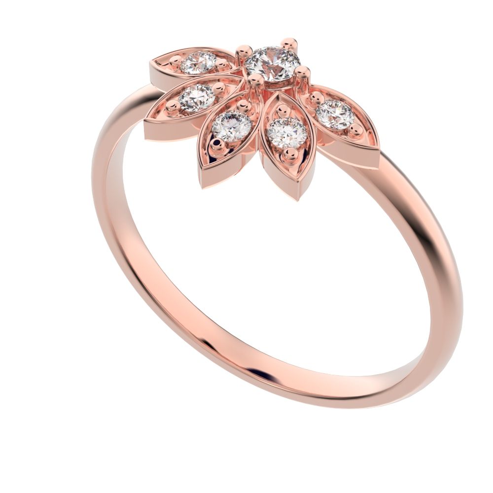0.105 ct Round Cut Simulated Clear Diamond dainty Minimalist floral Stackable eye light crown 14K / 18K Solid Rose Gold everyday ring