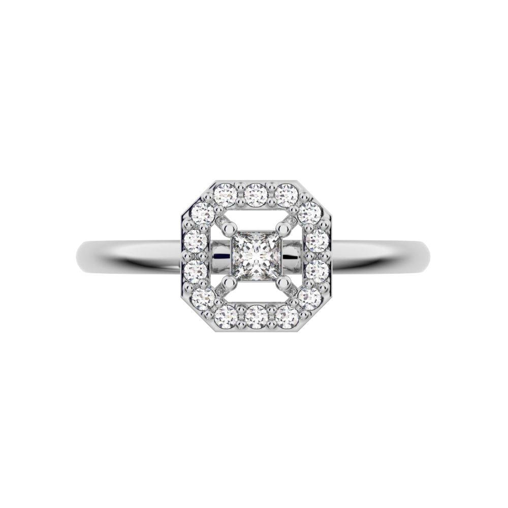 0.13 ct Princess Cut Simulated Clear Diamond Minimalist Octagon halo solitaire with accents simple 14K / 18K Solid White Gold everyday ring