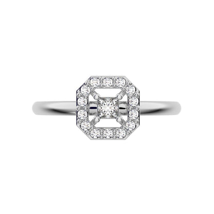 0.13 ct Princess Cut Simulated Clear Diamond Minimalist Octagon halo solitaire with accents simple 14K / 18K Solid White Gold everyday ring