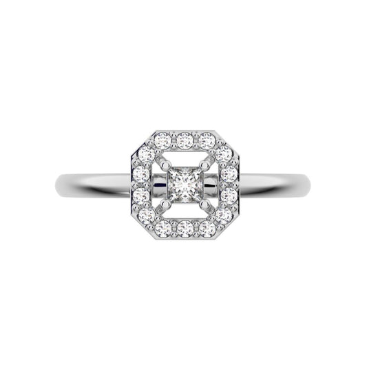 0.13 ct Princess Cut Simulated Clear Diamond Minimalist Octagon halo solitaire with accents simple 14K / 18K Solid White Gold everyday ring